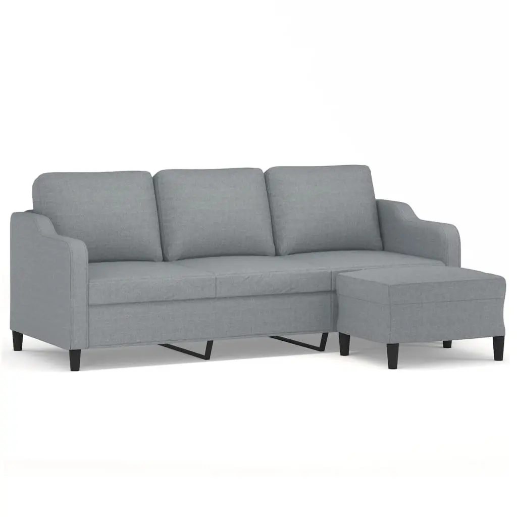 3-Seater Sofa Grey Fabric 180cm with Footstool