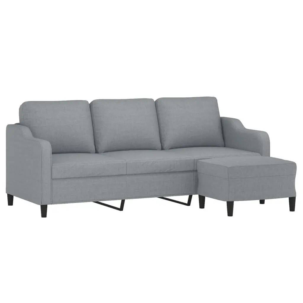 3-Seater Sofa Grey Fabric 180cm with Footstool