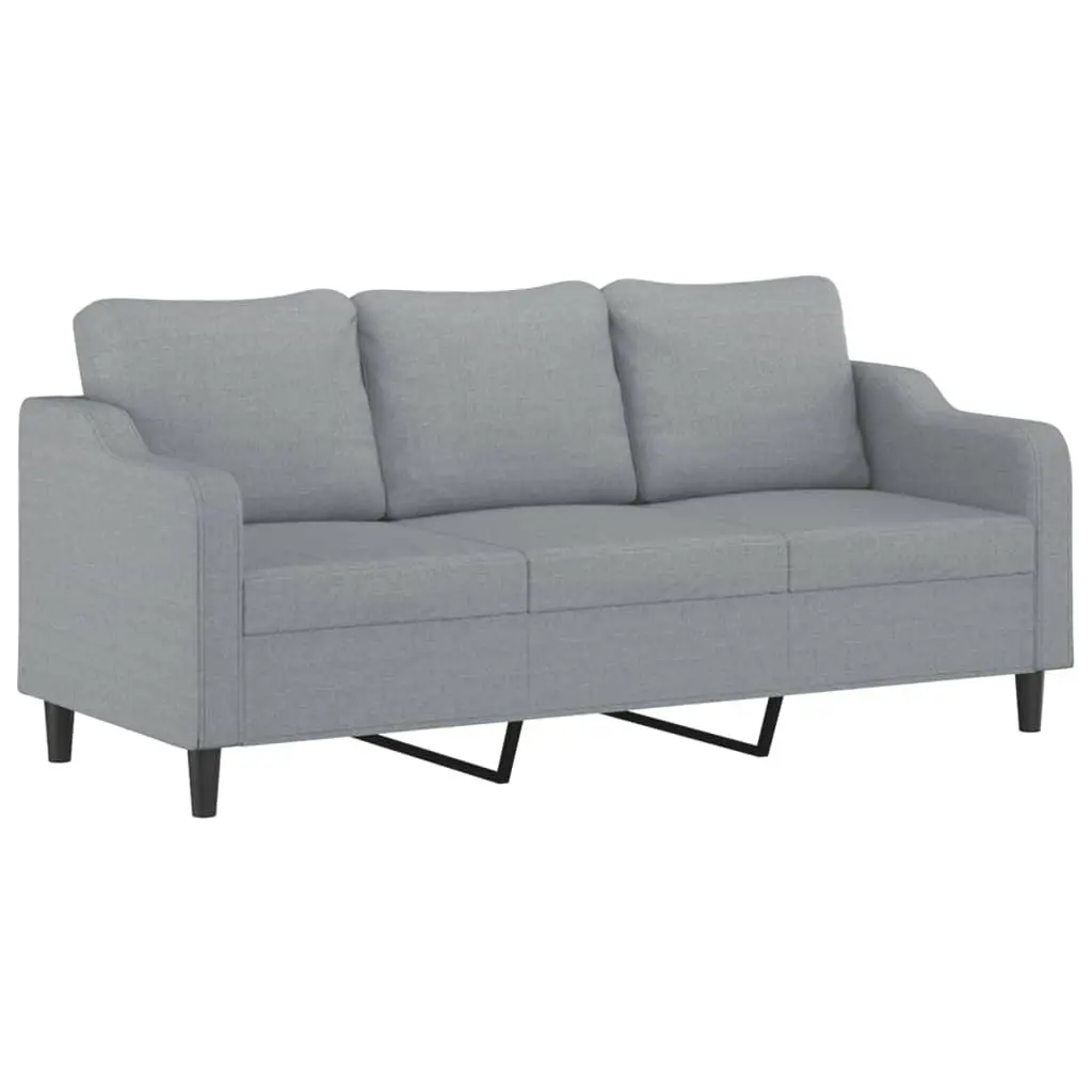 3-Seater Sofa Grey Fabric 180cm with Footstool