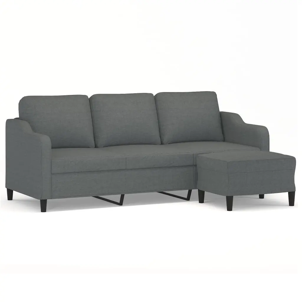 3-Seater Sofa Grey 180cm Fabric with Footstool