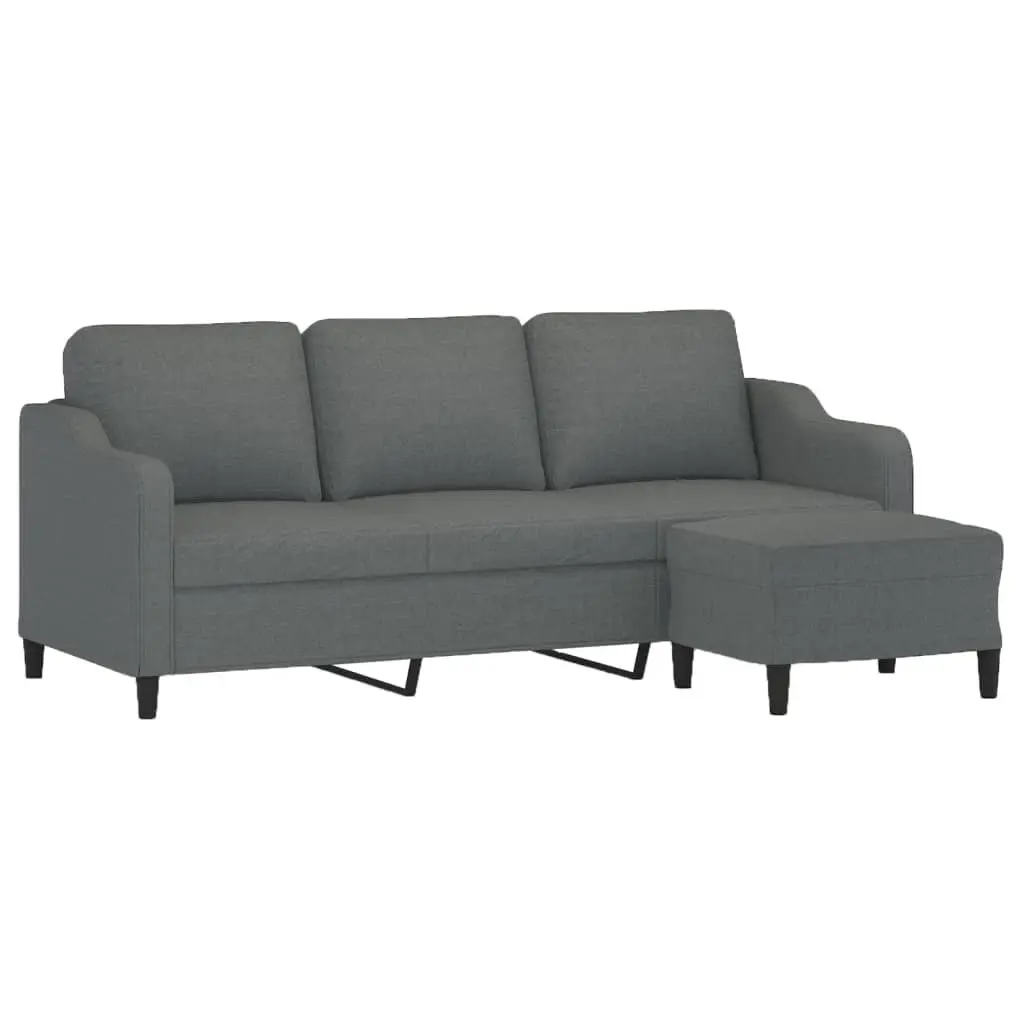3-Seater Sofa Grey 180cm Fabric with Footstool