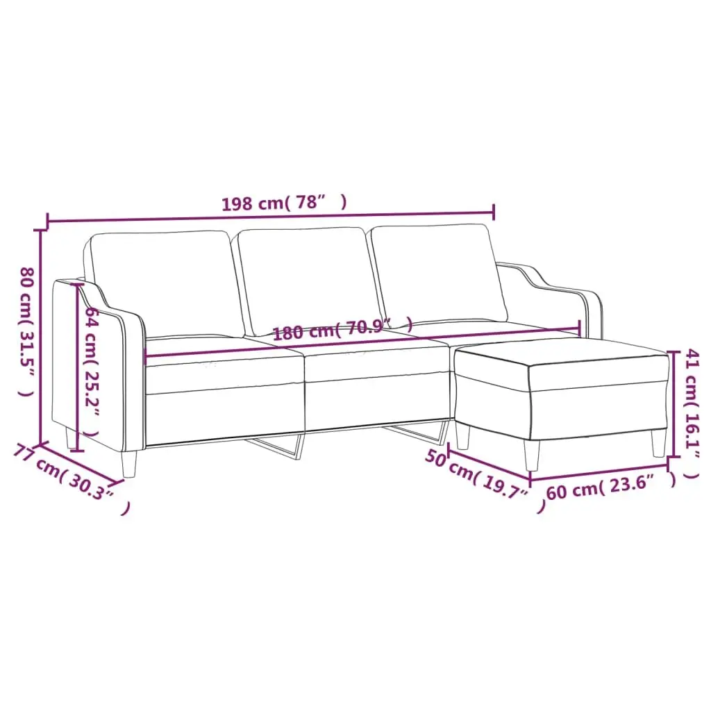 3-Seater Sofa Grey 180cm Fabric with Footstool