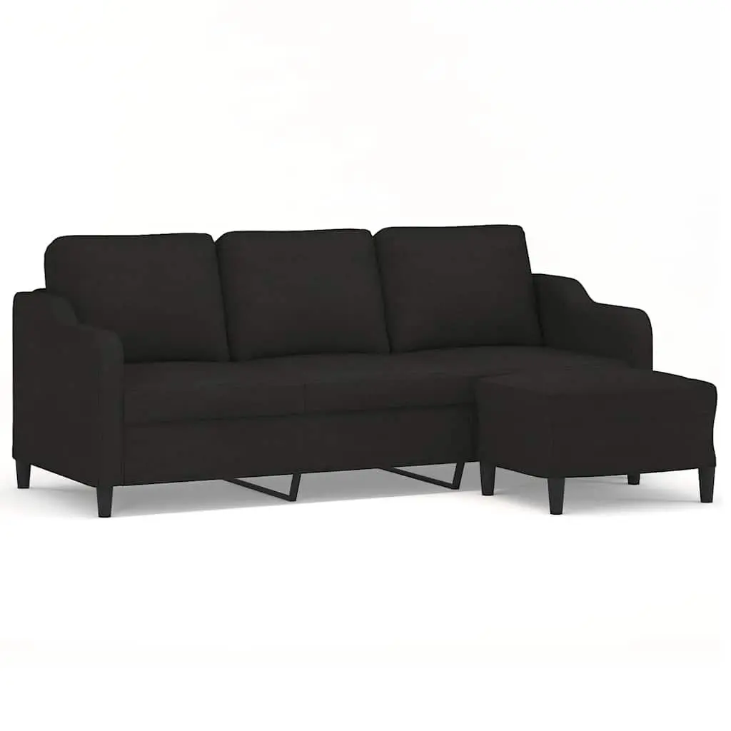 3-Seater Sofa Black 180cm Fabric Lounge with Footstool
