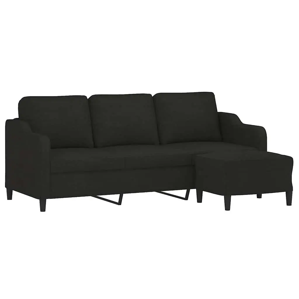 3-Seater Sofa Black 180cm Fabric Lounge with Footstool