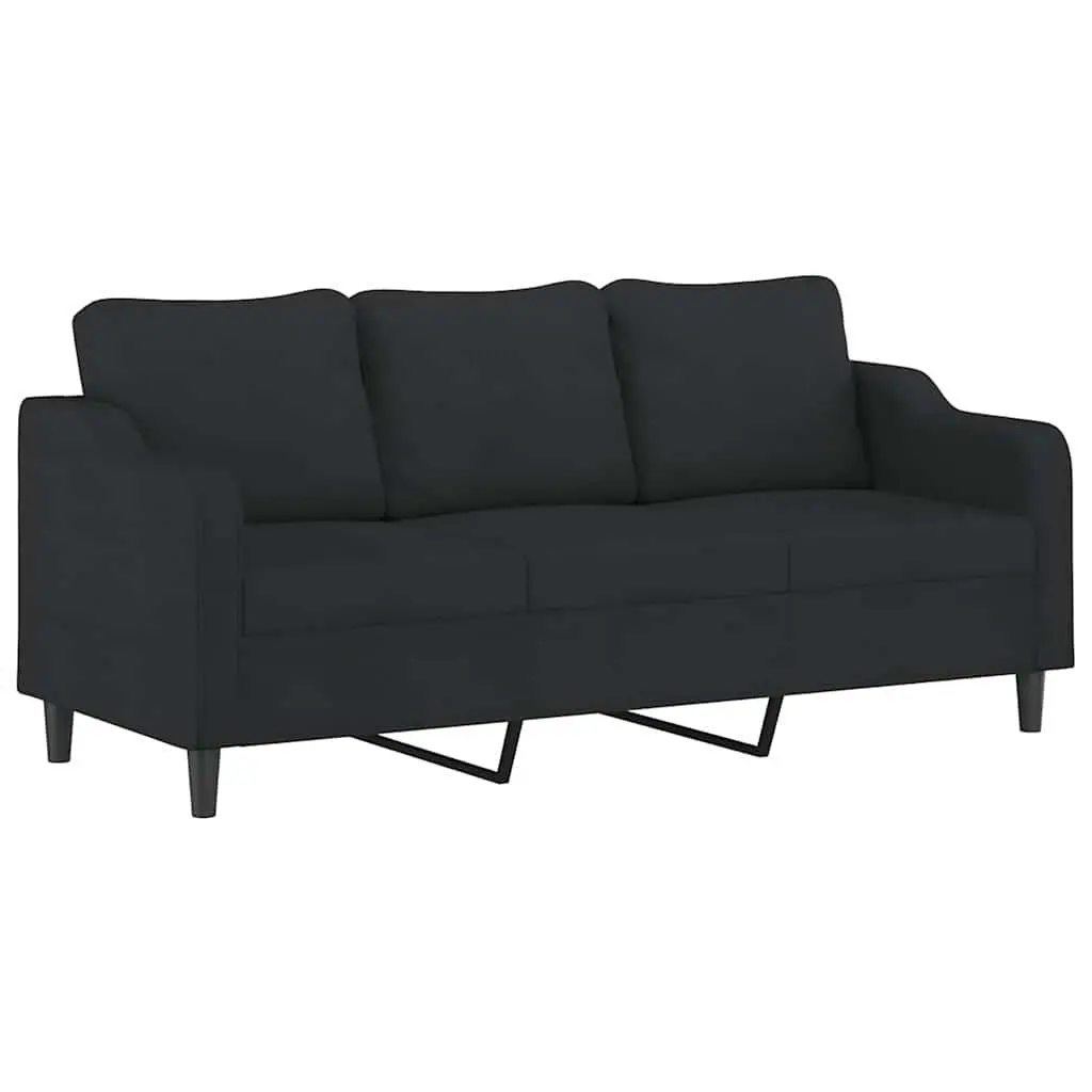 3-Seater Sofa Black 180cm Fabric Lounge with Footstool