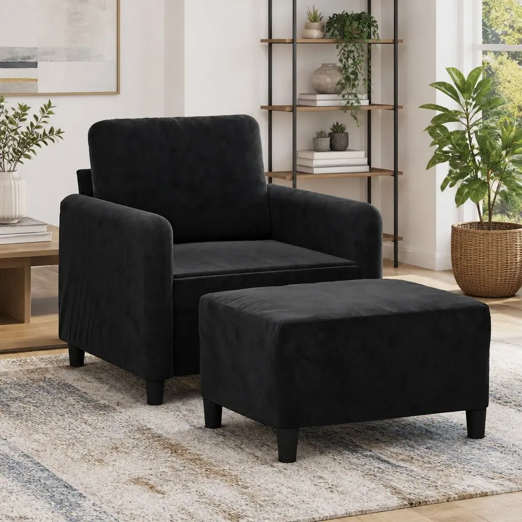 Sofa Chair Black Velvet Compact 60cm Upholstered Plywood and Metal Frame