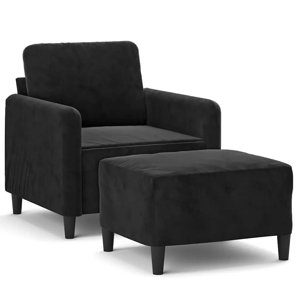 Sofa Chair Black Velvet Compact 60cm Upholstered Plywood and Metal Frame