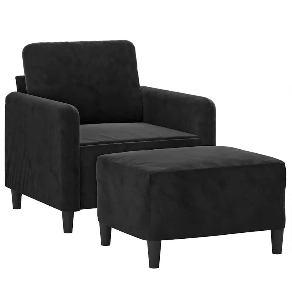 Sofa Chair Black Velvet Compact 60cm Upholstered Plywood and Metal Frame