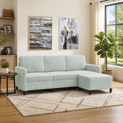 Comfortable 3-Seater Sofa with Footstool in Grey Velvet