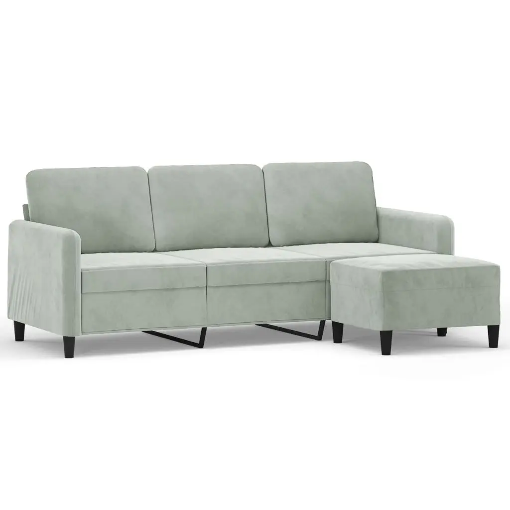 3-Seater Sofa Light Grey Velvet 180cm Couch with Footstool