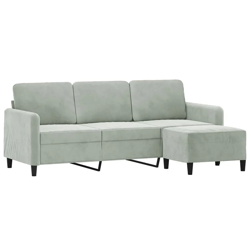 3-Seater Sofa Light Grey Velvet 180cm Couch with Footstool