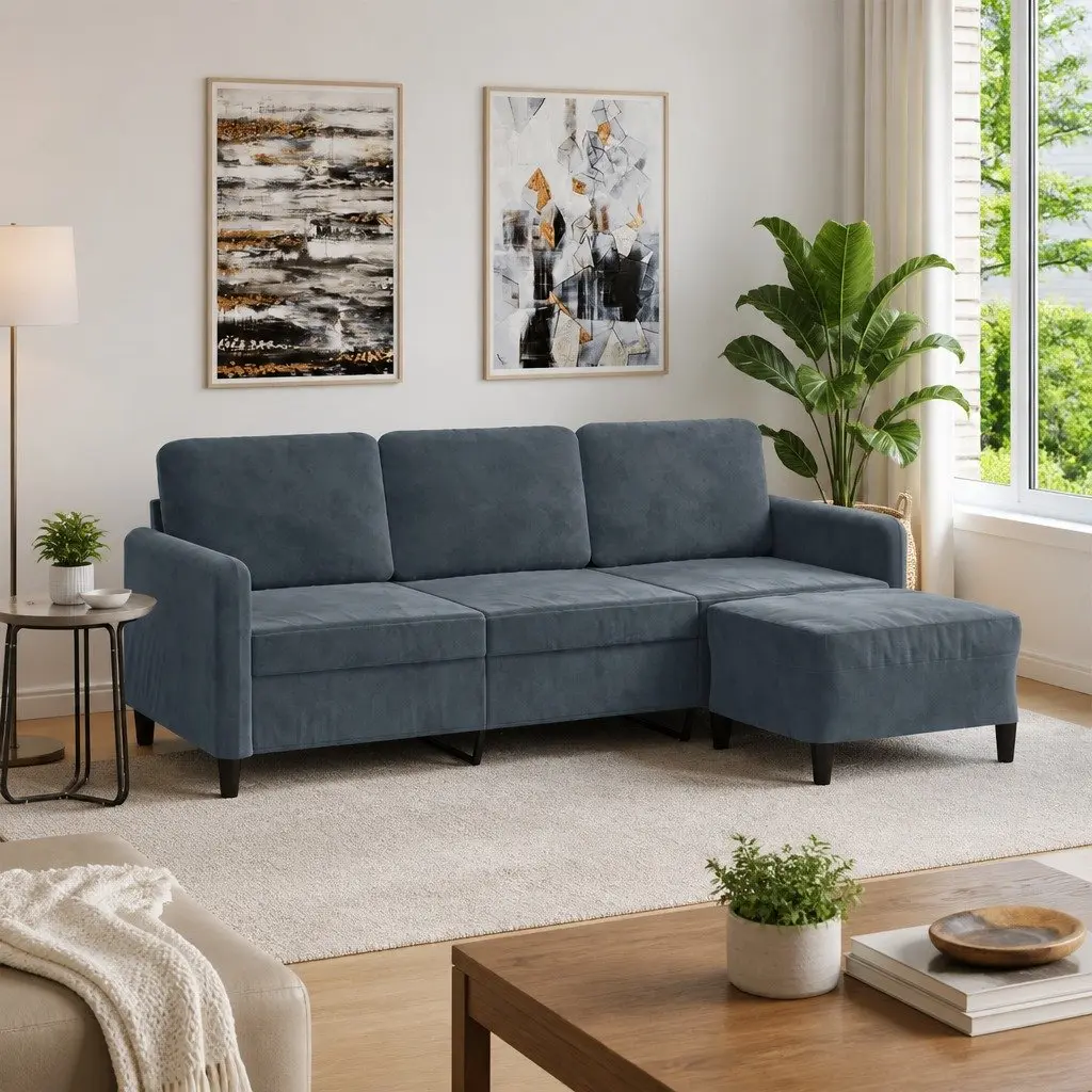 3-Seater Sofa Grey Velvet 180cm Living Room Furniture