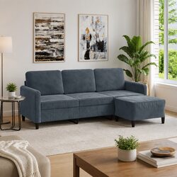 Comfortable 3-Seater Sofa with Footstool in Grey Velvet