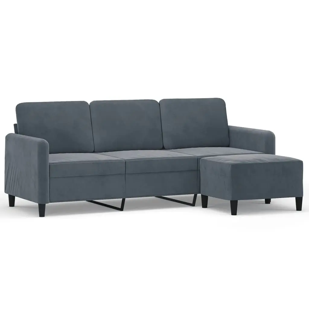 3-Seater Sofa Grey Velvet 180cm Living Room Furniture