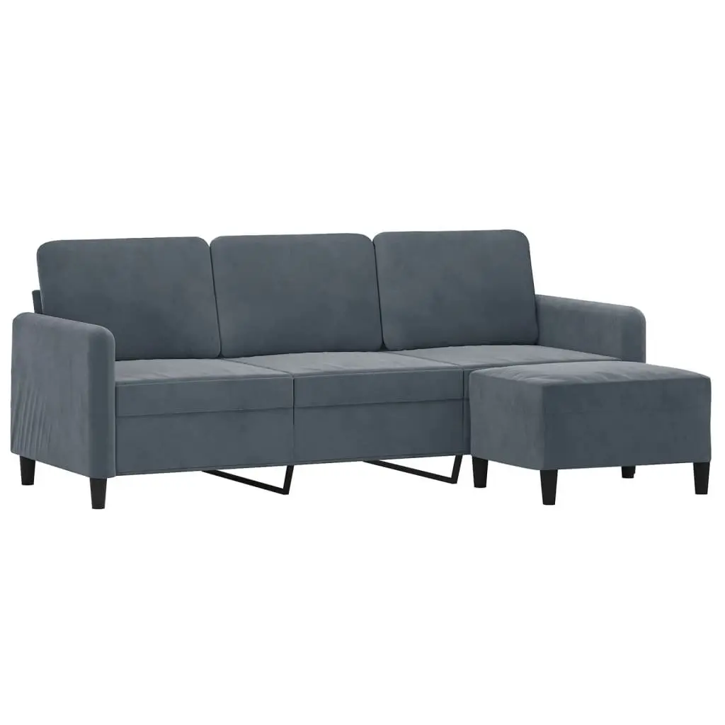3-Seater Sofa Grey Velvet 180cm Living Room Furniture