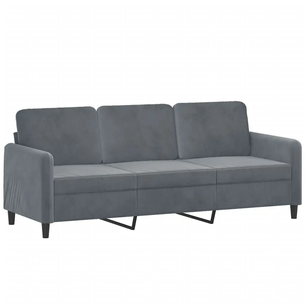 3-Seater Sofa Grey Velvet 180cm Living Room Furniture