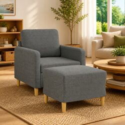 Grey Fabric Sofa Chair with Footstool for Cozy Living