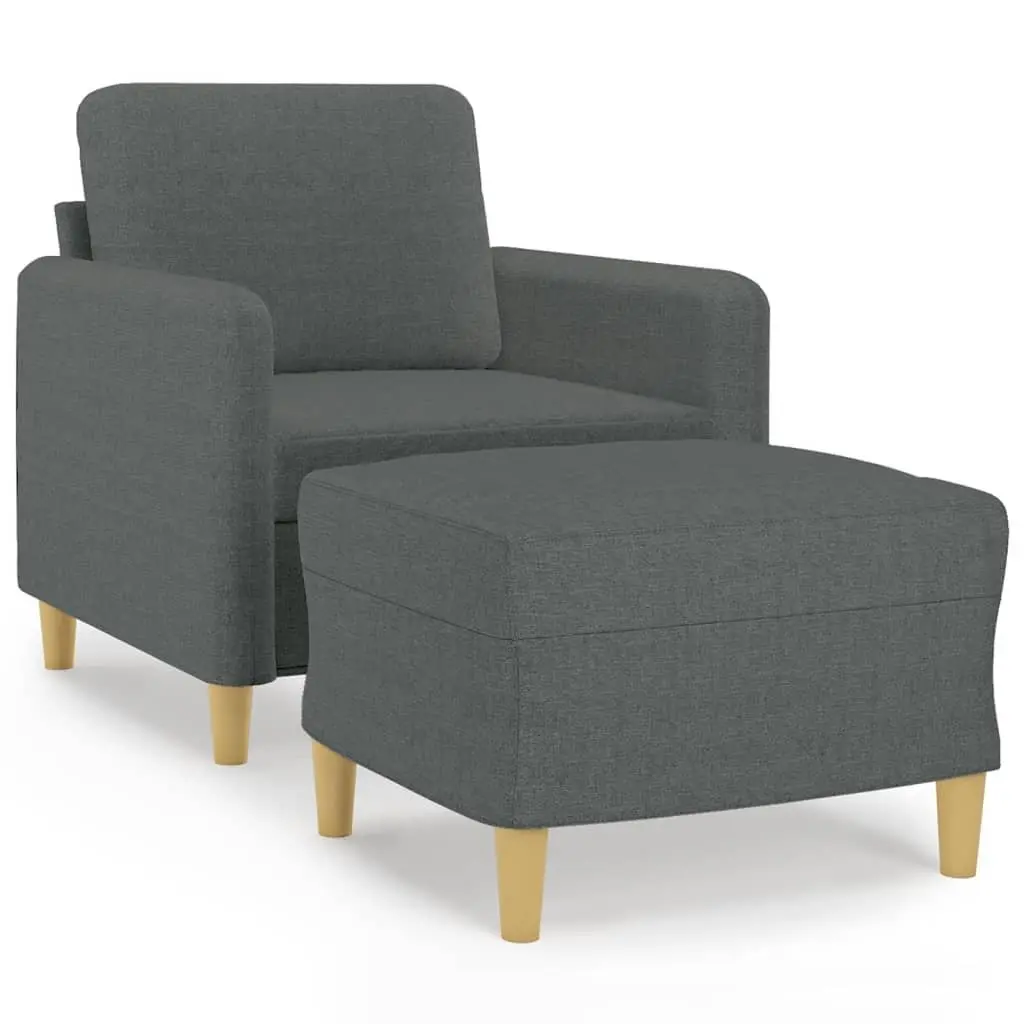 Grey Fabric Sofa Chair with Footstool Modern Compact Lounge Seat