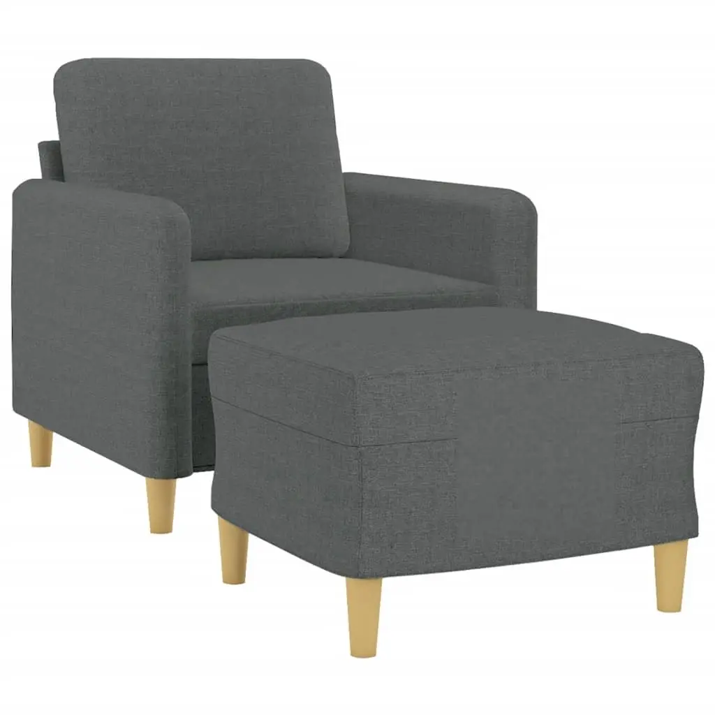 Grey Fabric Sofa Chair with Footstool Modern Compact Lounge Seat