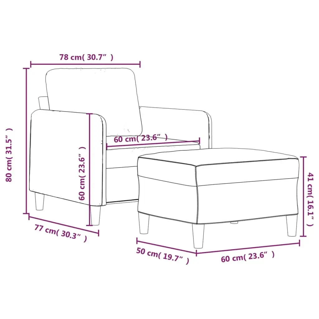 Grey Fabric Sofa Chair with Footstool Modern Compact Lounge Seat