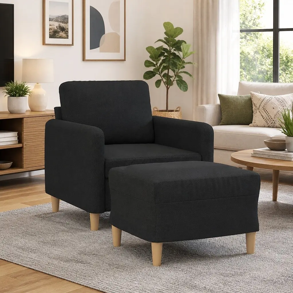 Black Fabric Sofa Chair with Footstool