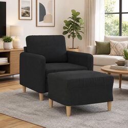 Comfortable Black Fabric Sofa Chair with Footstool