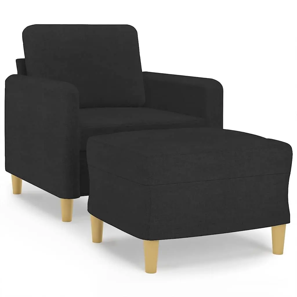 Black Fabric Sofa Chair with Footstool