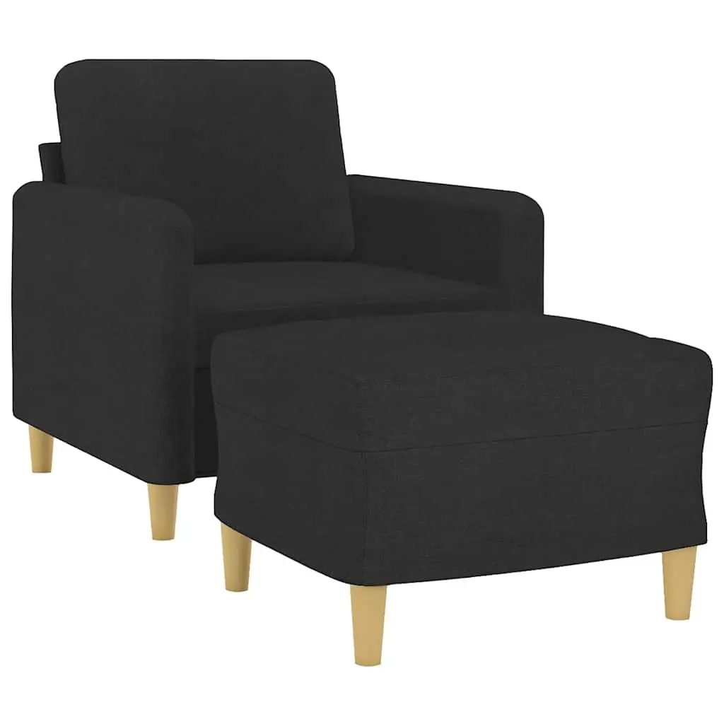 Black Fabric Sofa Chair with Footstool