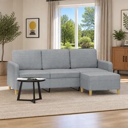 Comfortable 3-Seater Sofa with Footstool in Grey
