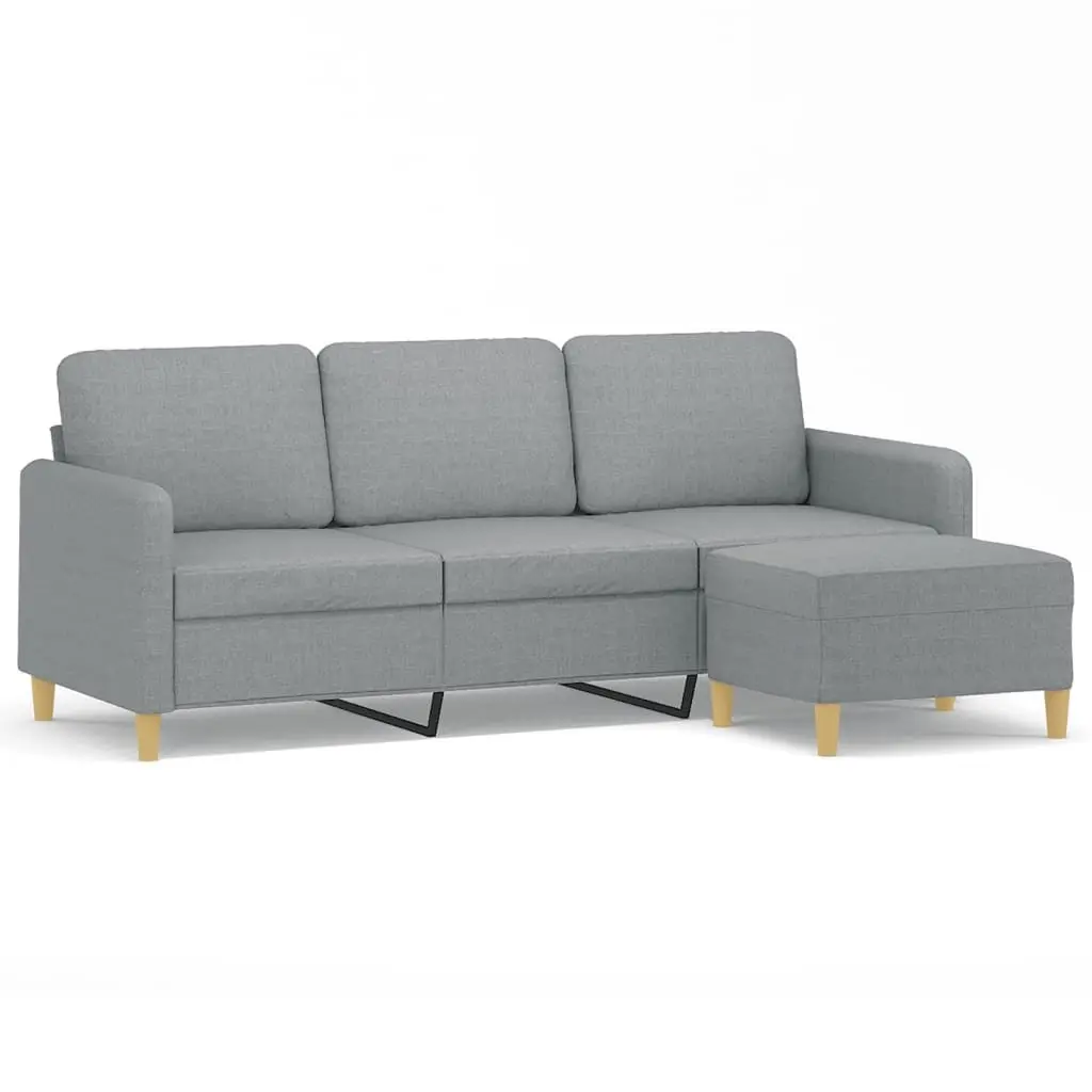 3-Seater Sofa Grey 180cm Fabric Couch with Footstool