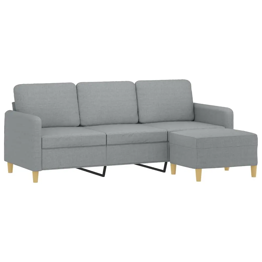 3-Seater Sofa Grey 180cm Fabric Couch with Footstool