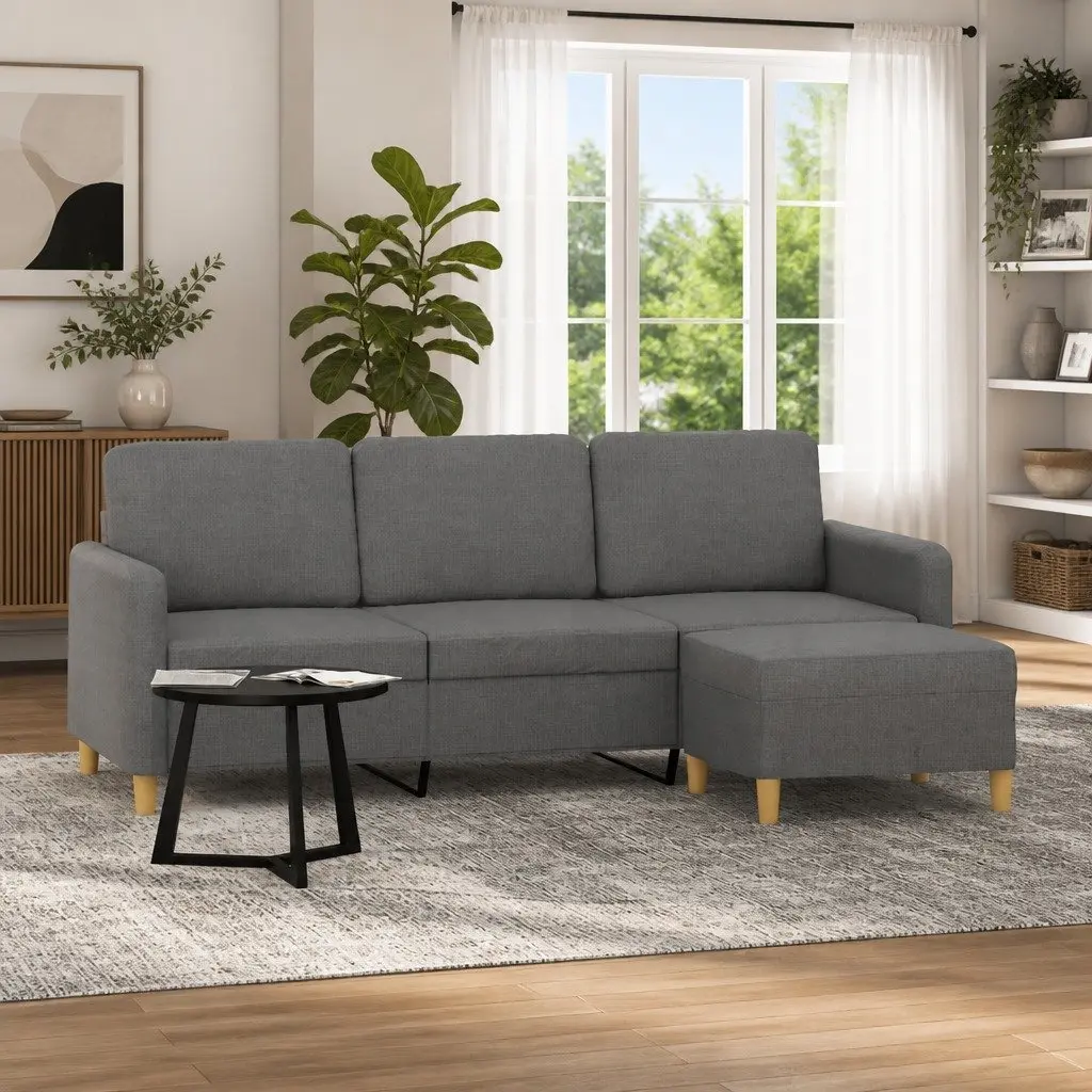 3-Seater Sofa with Footstool Grey 180cm Fabric Couch