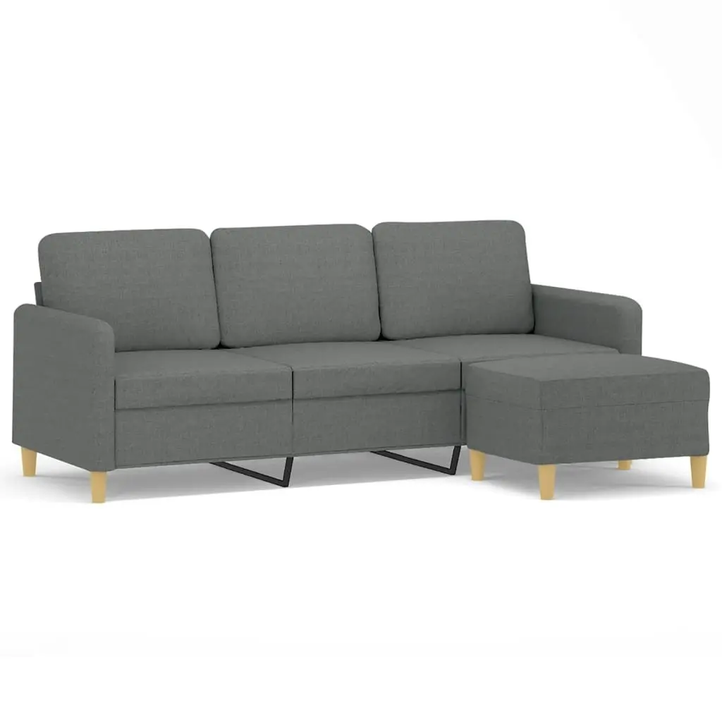 3-Seater Sofa with Footstool Grey 180cm Fabric Couch