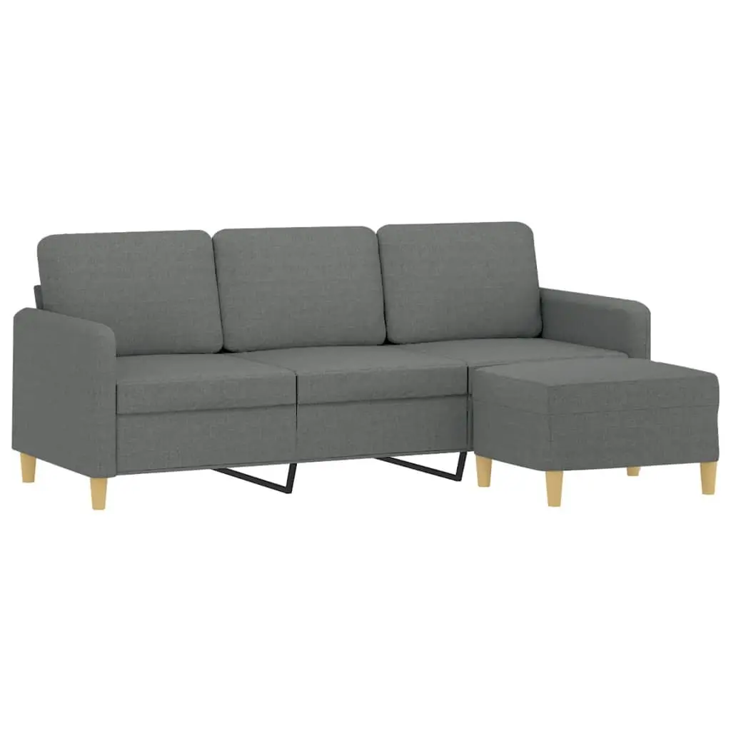 3-Seater Sofa with Footstool Grey 180cm Fabric Couch