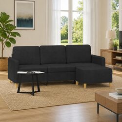 3-Seater Sofa with Footstool Black 180cm Living Room Couch