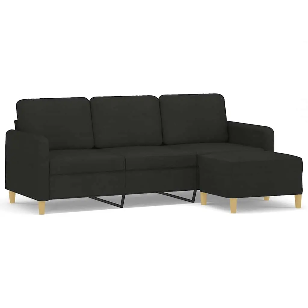 3-Seater Sofa with Footstool Black 180cm Fabric