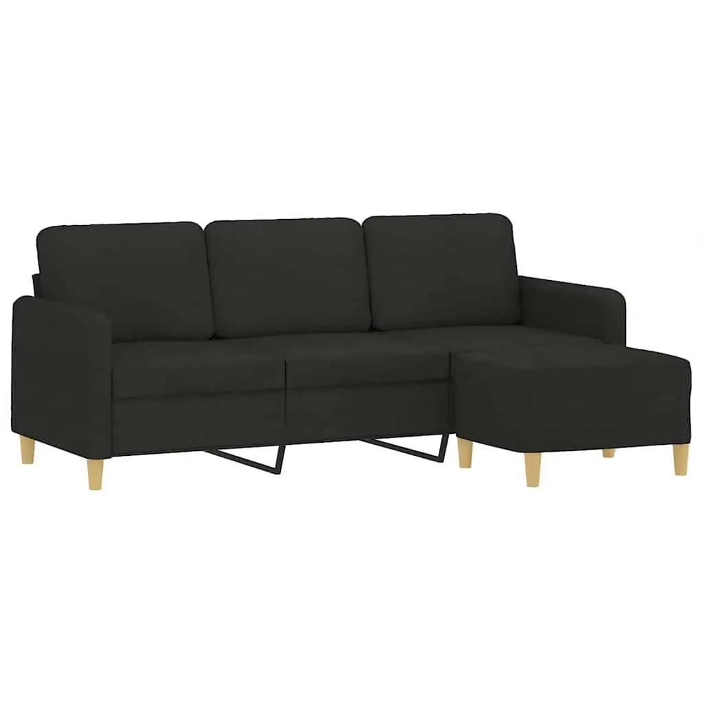 3-Seater Sofa with Footstool Black 180cm Fabric