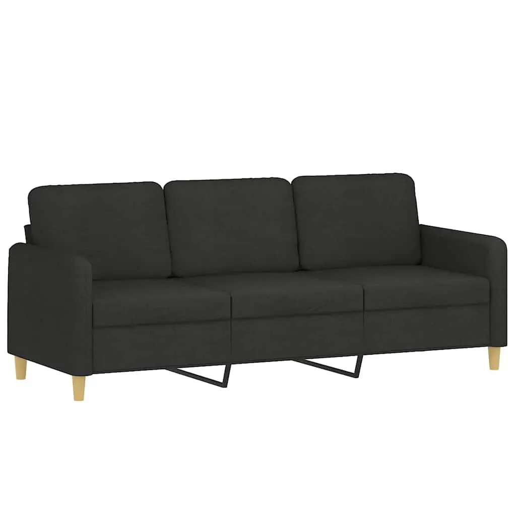3-Seater Sofa with Footstool Black 180cm Fabric