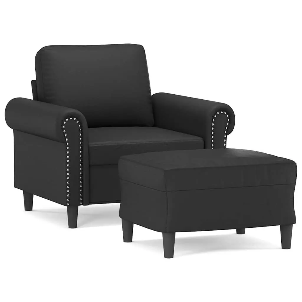 Sofa Chair Black Faux Leather Compact Lounge Seat with Footstool