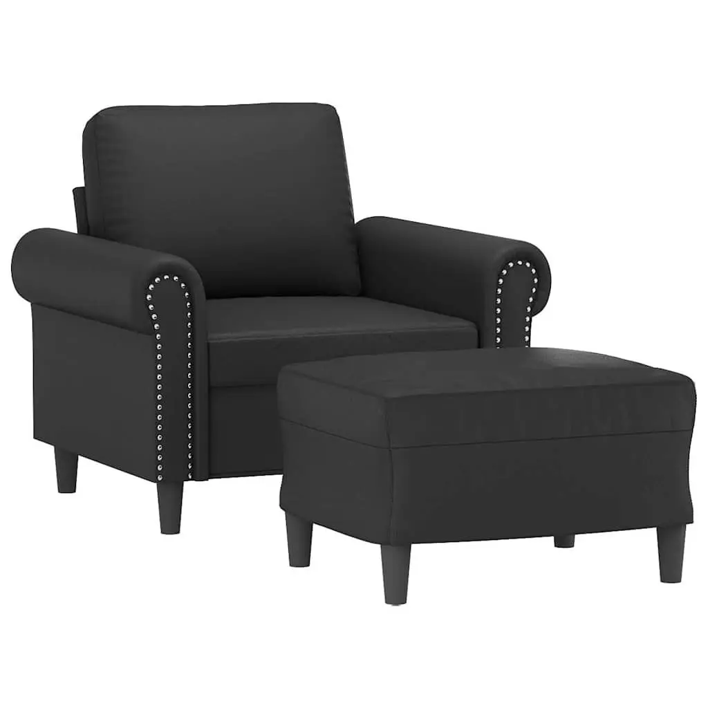 Sofa Chair Black Faux Leather Compact Lounge Seat with Footstool