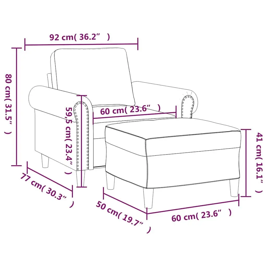 Sofa Chair Black Faux Leather Compact Lounge Seat with Footstool