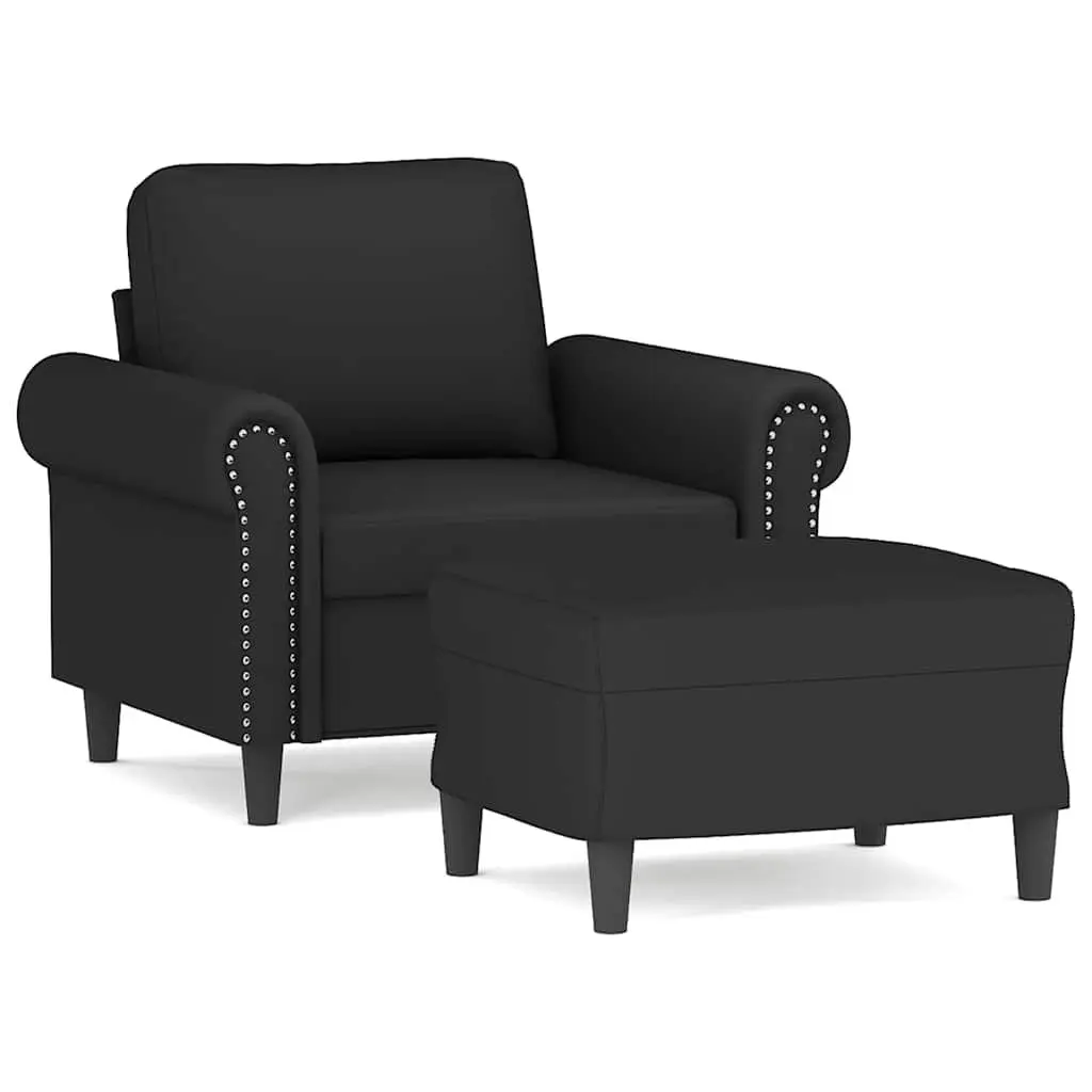 Sofa Chair Black Velvet Accent Armchair with Footstool Padded Seat Living Room