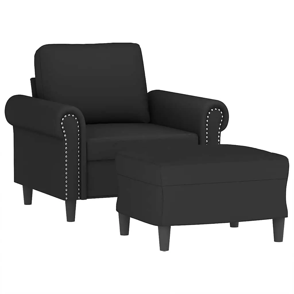 Sofa Chair Black Velvet Accent Armchair with Footstool Padded Seat Living Room