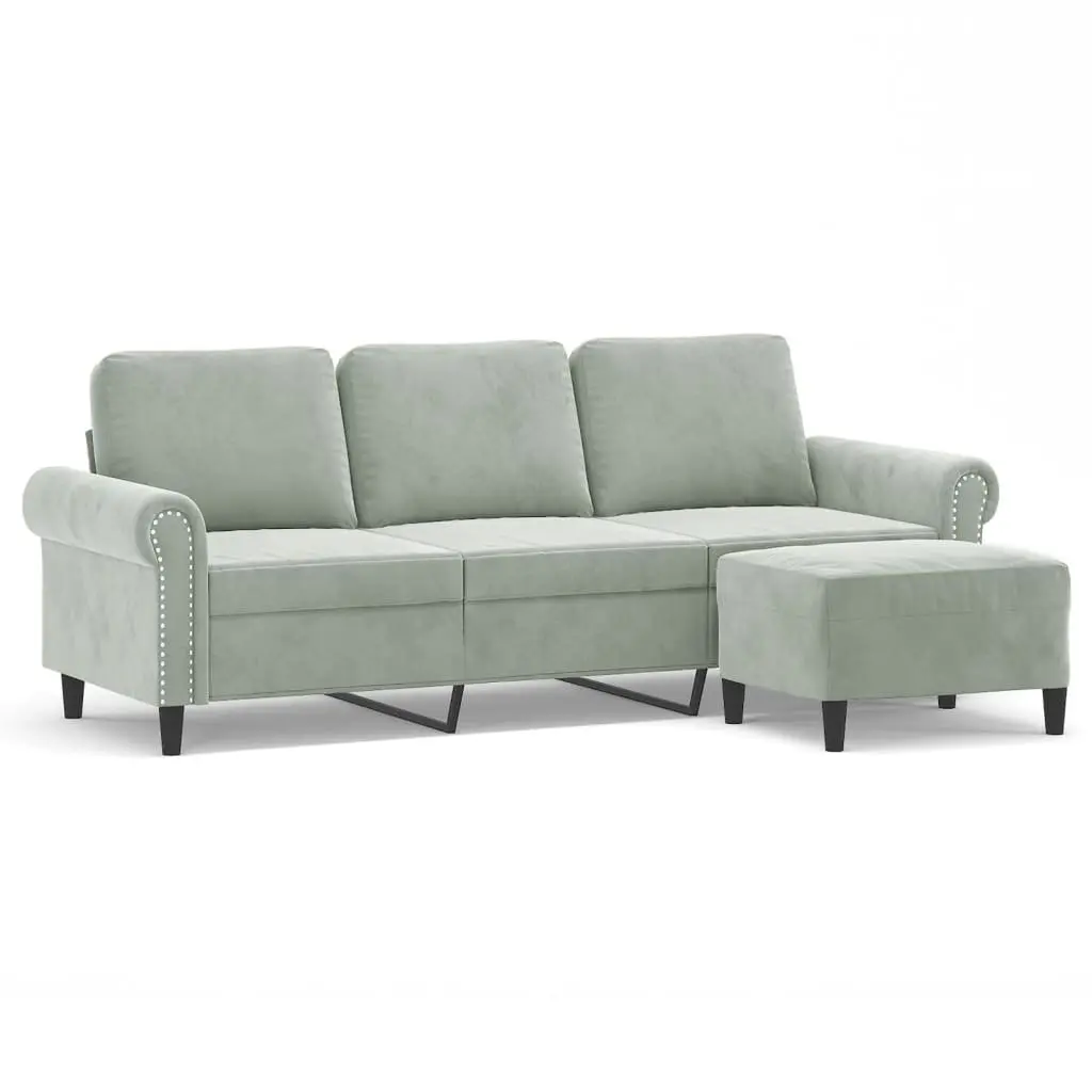 3-Seater Sofa Grey Velvet 180cm Plywood and Metal Frame