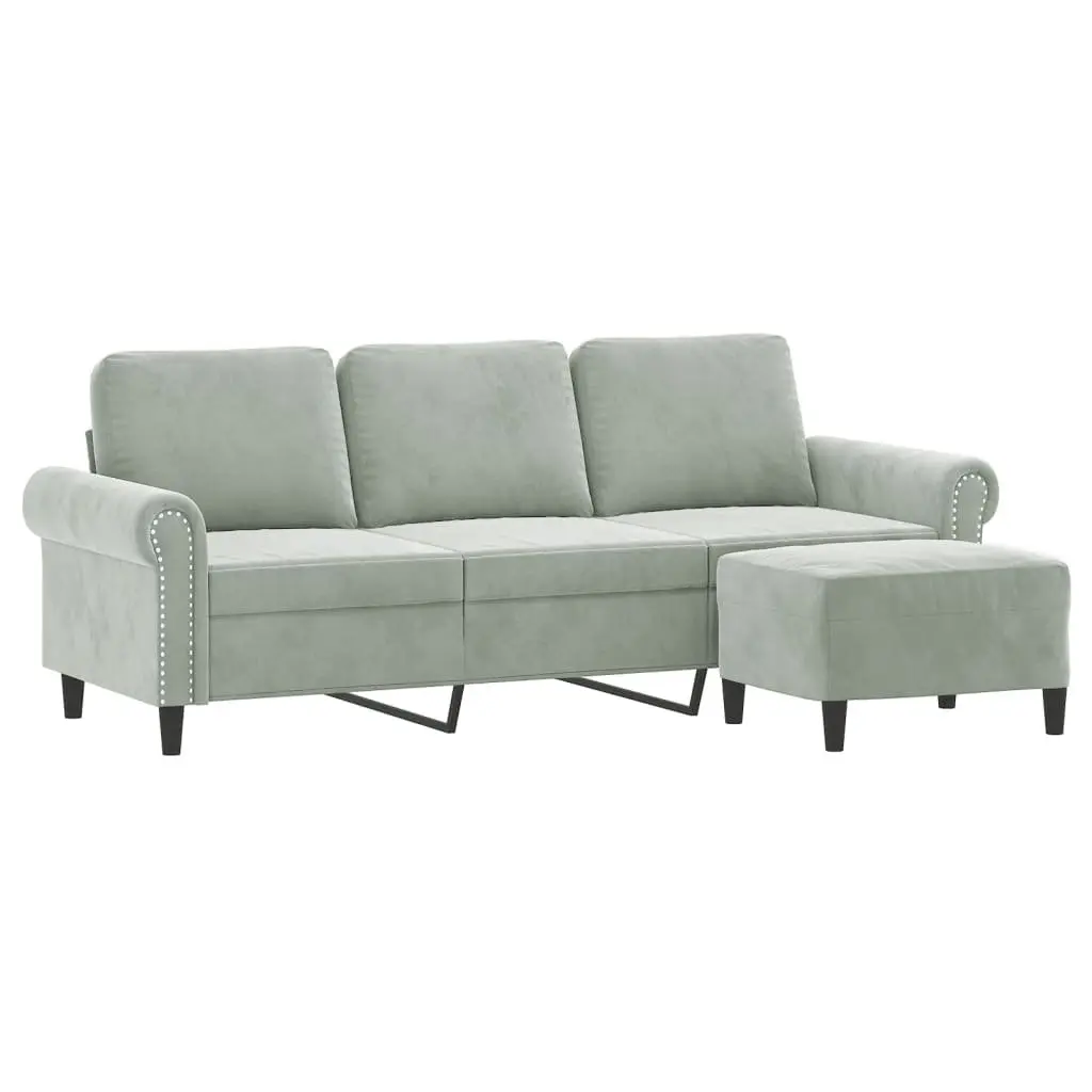 3-Seater Sofa Grey Velvet 180cm Plywood and Metal Frame