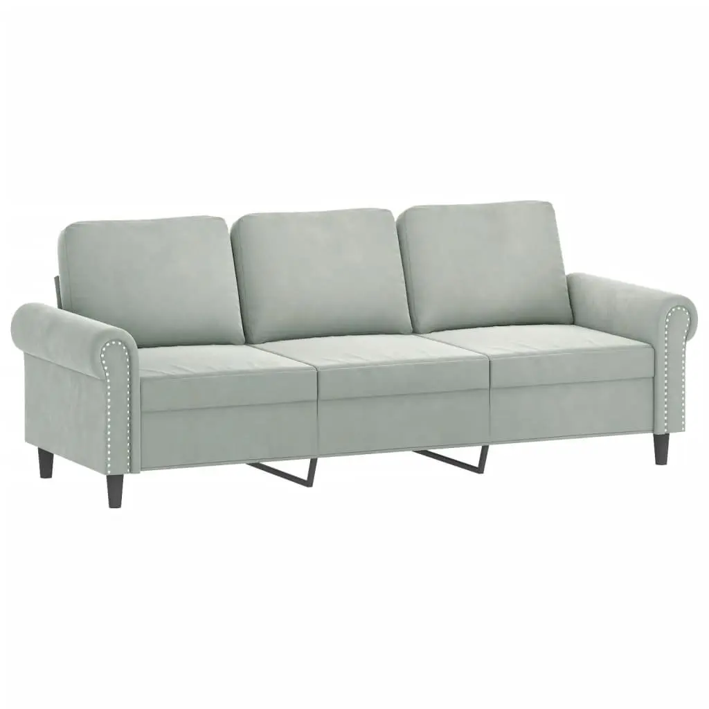 3-Seater Sofa Grey Velvet 180cm Plywood and Metal Frame