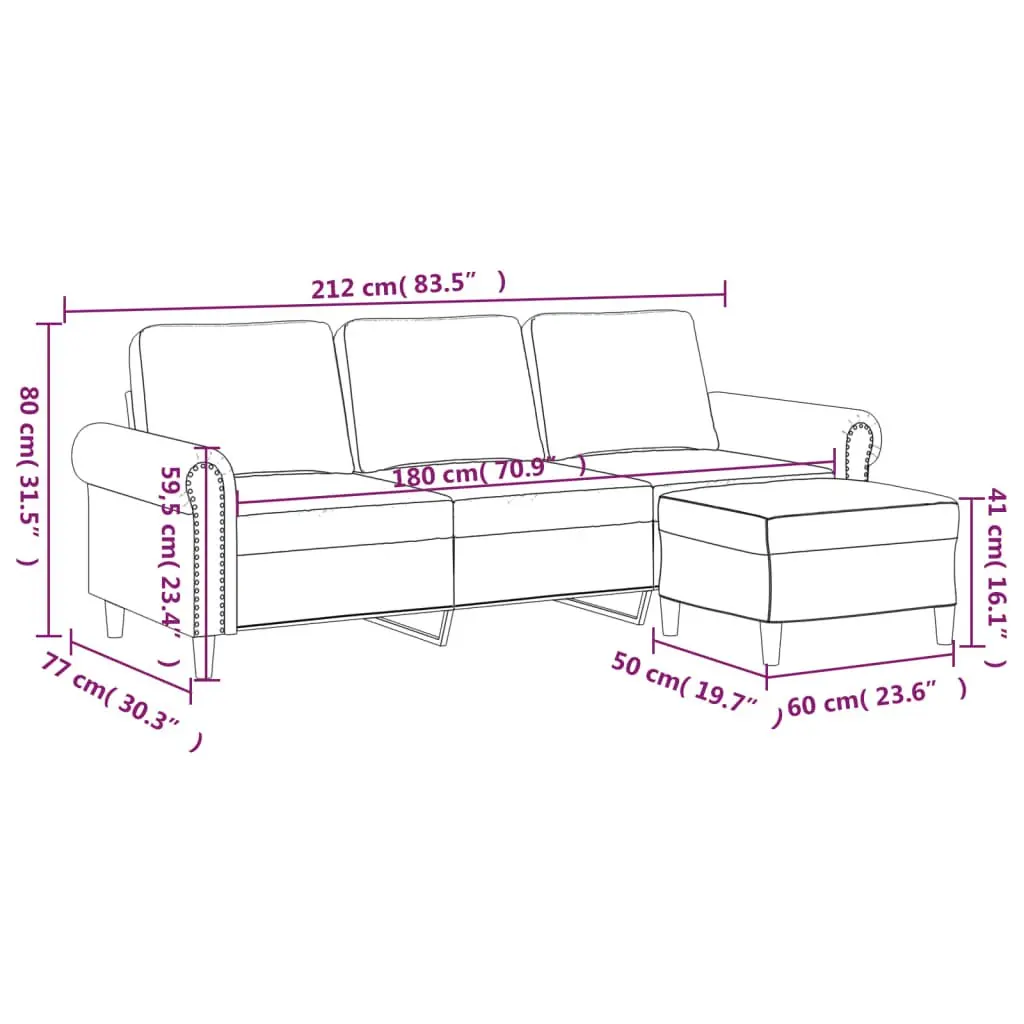 3-Seater Sofa Grey Velvet 180cm Plywood and Metal Frame