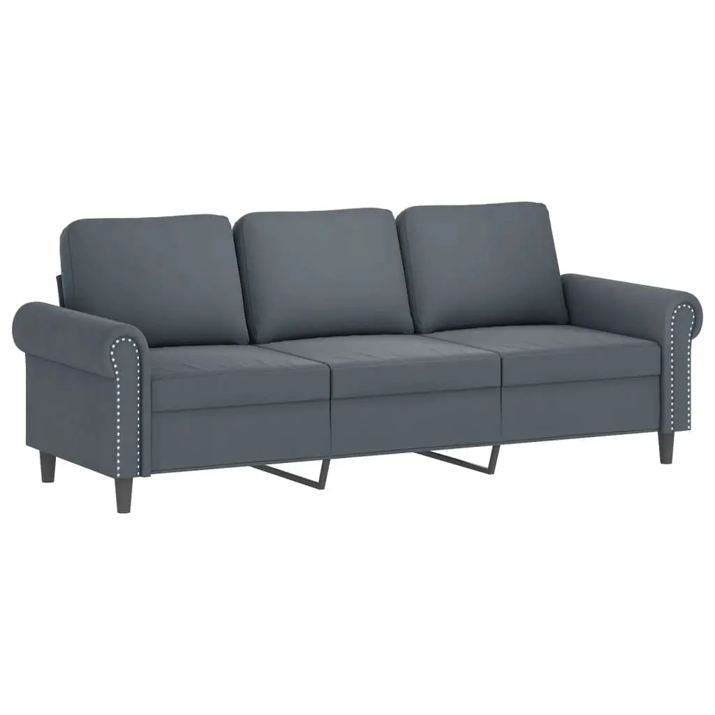 3-Seater Sofa Dark Grey 180cm Velvet Lounge Couch with Footstool