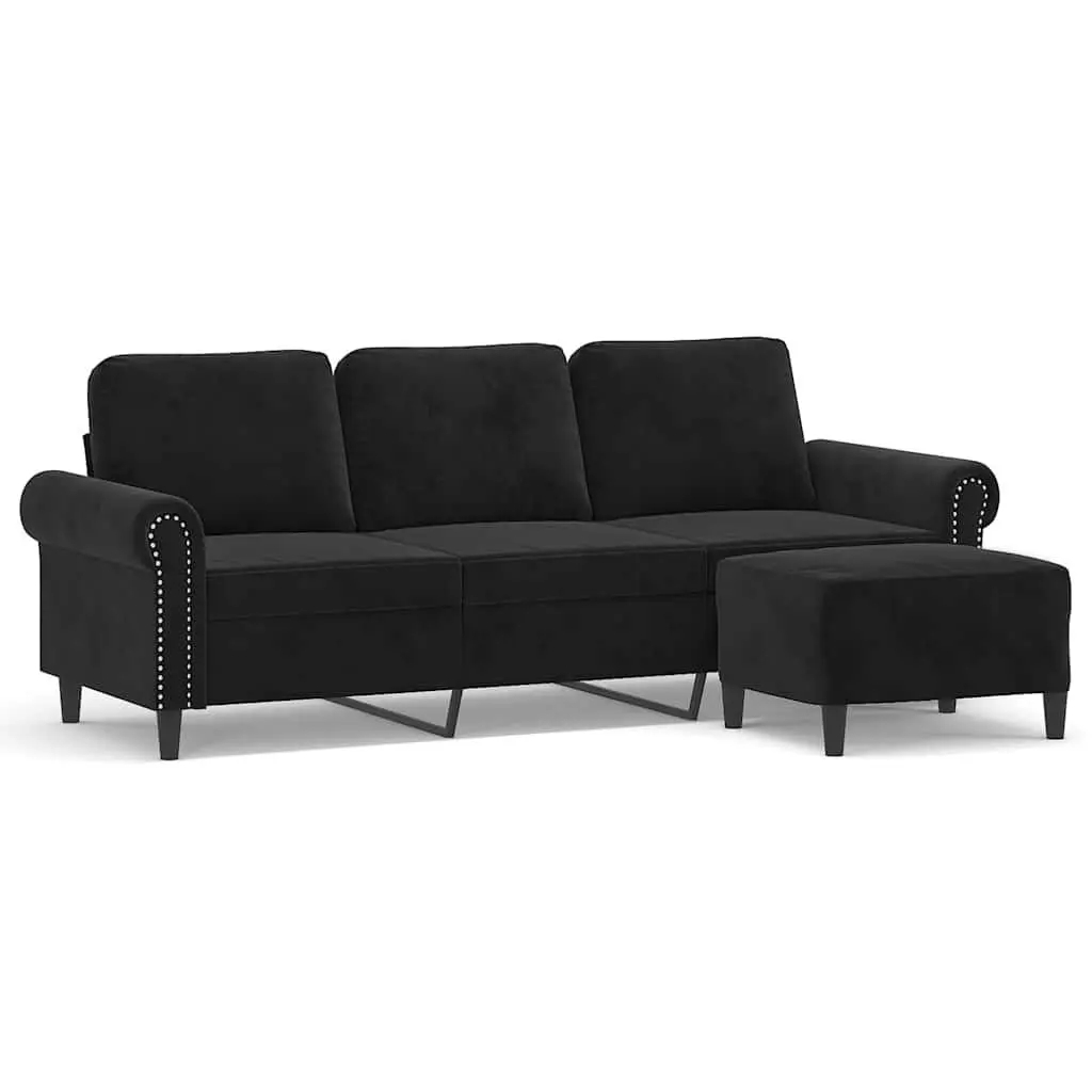 3-Seater Sofa Black Velvet 180cm Living Room Lounge Couch with Footstool
