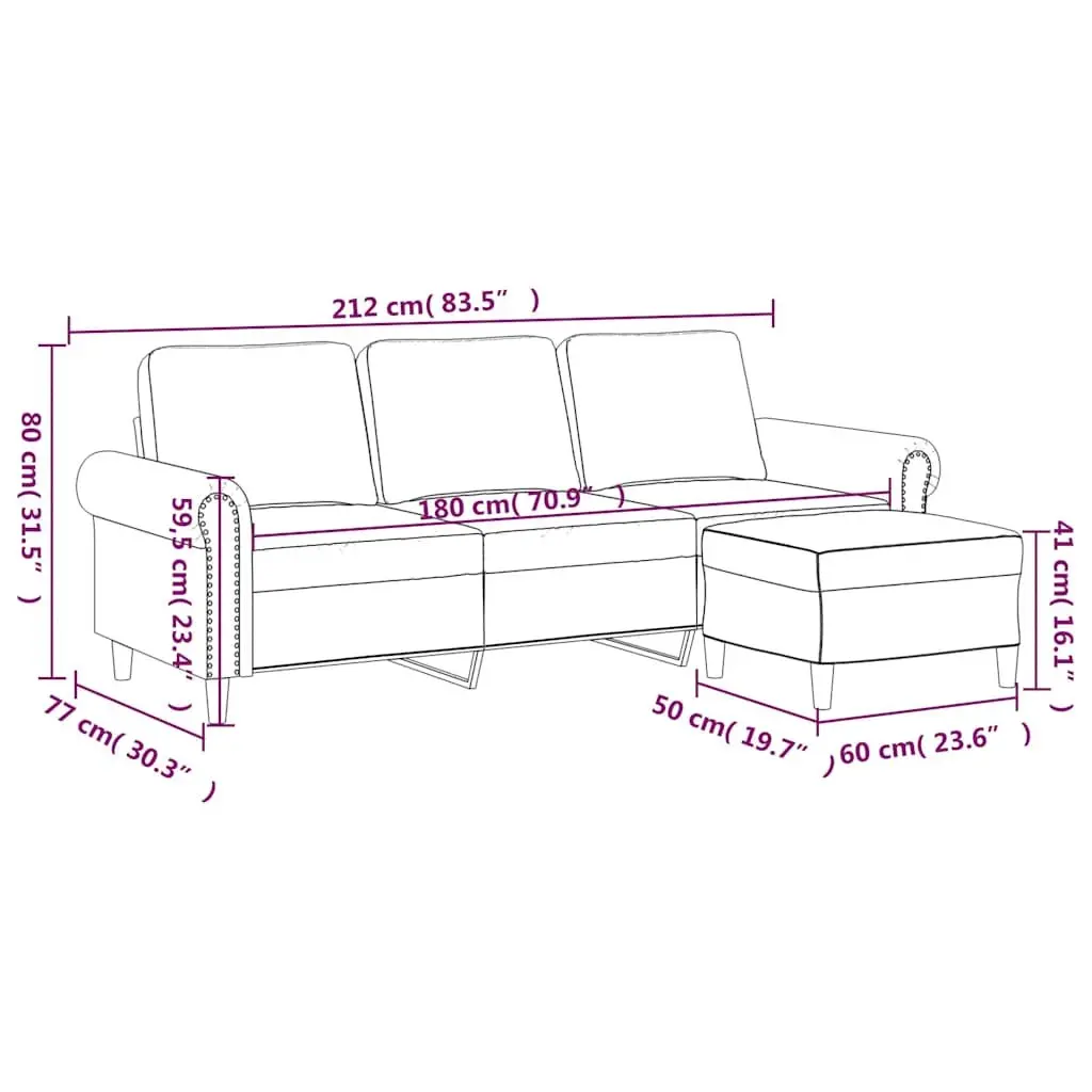 3-Seater Sofa Black Velvet 180cm Living Room Lounge Couch with Footstool